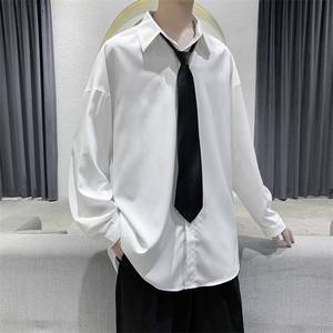 紫色冰丝衬衫男长袖夏季薄款高级感潮牌纯色西装内搭衬衣oversize图片
