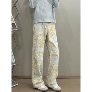 B221 美式ins高街暗黑宽松直筒印花牛仔裤LK25439-特P45控78图片