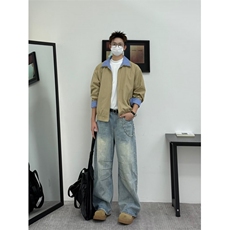 JKM989LL-P67假两件卡其色哈灵顿外套男翻领夹克，男装夹克，星座1007（原301D）