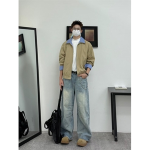 JKM989LL-P67假两件卡其色哈灵顿外套男翻领夹克图片
