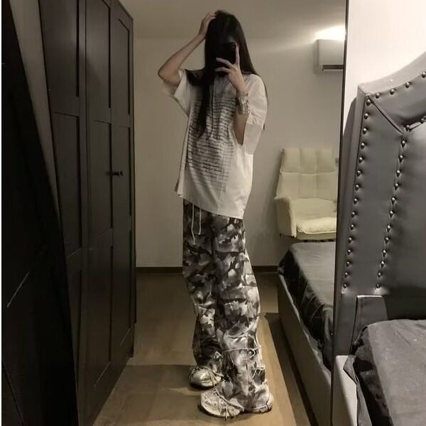 网图迷彩猫须破坏裤脚休闲裤街头直筒堆休闲长裤CX504-P52,男装休闲裤,星座1001-1