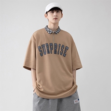 新款优品男士短袖发泡半开拉链印花T恤宽松上衣POLO衫ZD3312-P51，男装T恤，星座717
