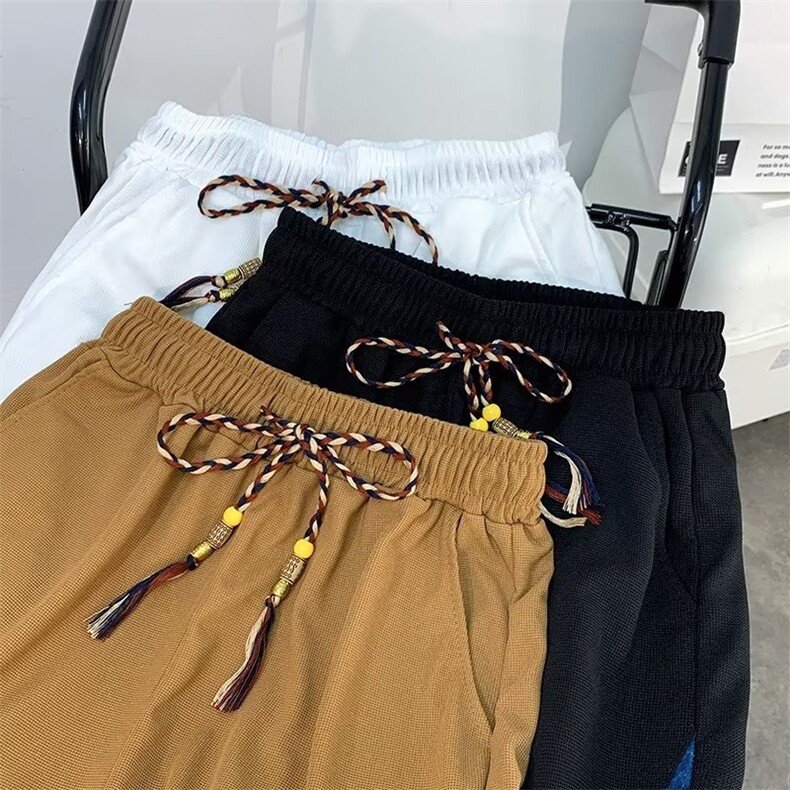 24年短裤男女夏季新中式风拼接复古百搭宽松潮流休闲五分裤D093,男装休闲裤,星座601-2