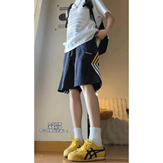 藏青色尼龙速干短裤男夏季薄款撞色三条杠运动裤子宽松休闲五分裤，男装牛仔裤，四季星座505