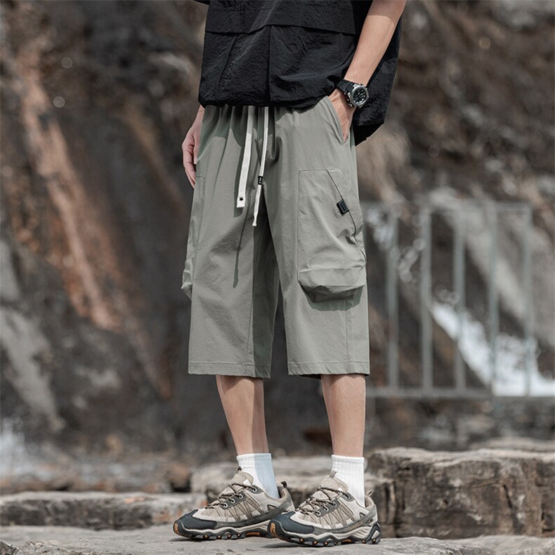 山系户外工装短裤男款夏季薄款美式大口袋过膝中裤宽松直筒五分裤,男装休闲裤,星座209-1