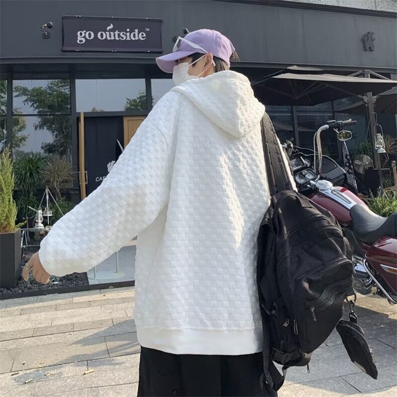 早秋装新款连帽卫衣女宽松华夫格韩版百搭设计感长袖开衫外套,女装短外套,星座1013