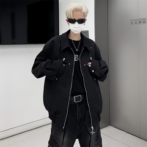 韩系短款垫肩外套男春秋季小众设计感工装飞行服外穿夹克 WT64图片