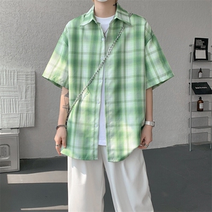 8XL-M格子短袖衬衫男夏季薄款DK制服衬衣JK学院风半袖外套DC28004图片
