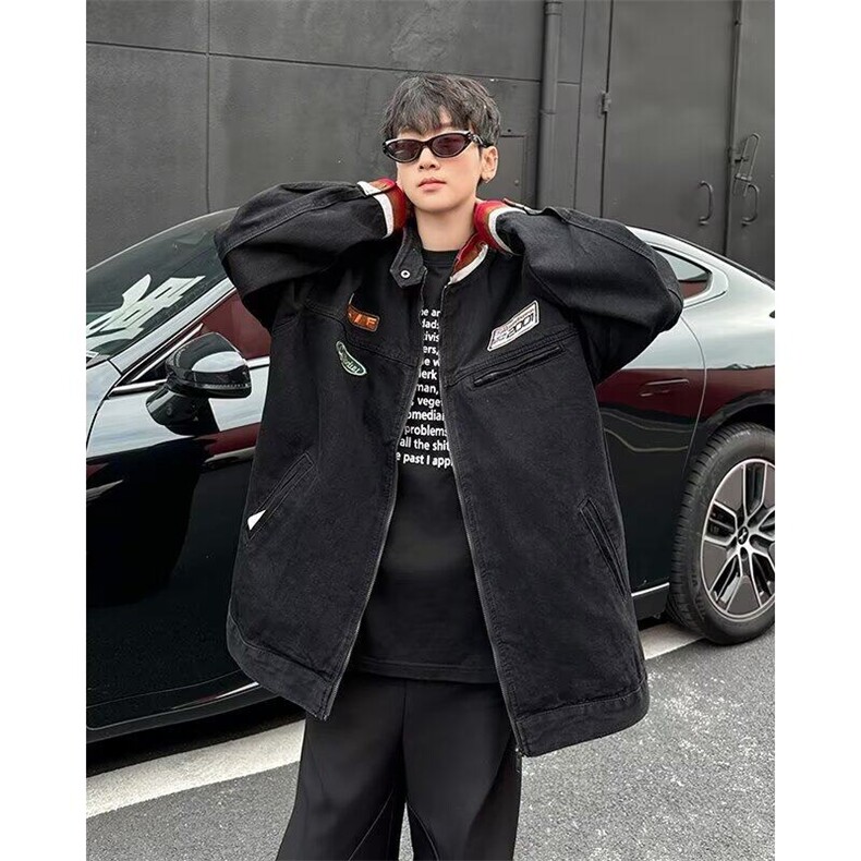 春季美式字母刺绣牛仔外套男士潮流百搭宽松情侣夹克N2109/P80，男装工装外套，星座506