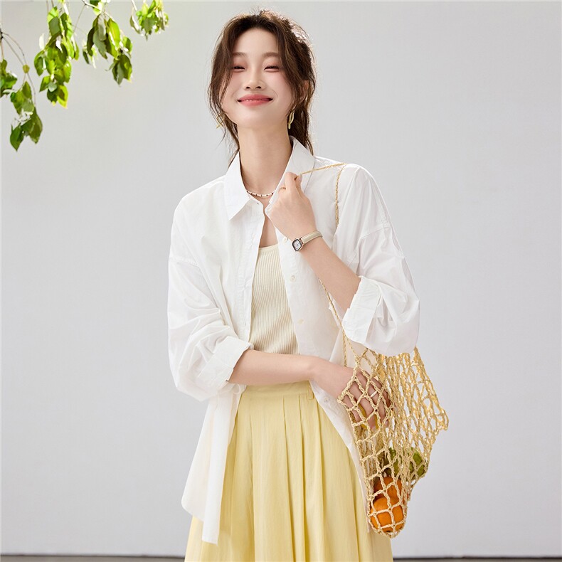 2026春夏新款蓝衬衫女宽松显瘦元气少女感衬衣韩版松弛感慵懒风，女装衬衫，艾米