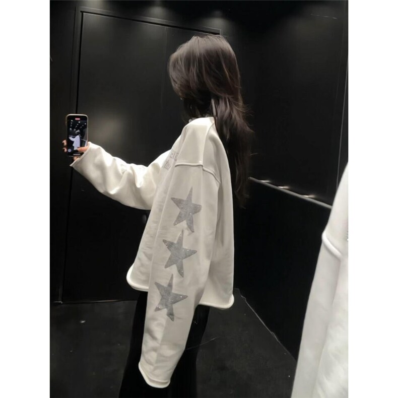 W11059-P53 网图现货 春季新款星星烫钻长袖卫衣复古潮牌宽松上衣图片