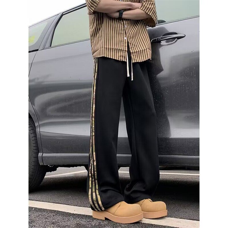 迷彩条纹白花灰裤子男女美式复古重磅潮牌卫裤A8012-P43,男装休闲裤,星座1109-3