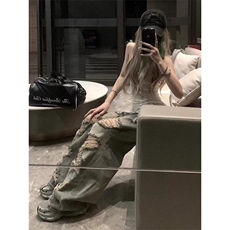 美式高街破洞牛仔裤男女2026夏新款直筒裤子宽松乞丐裤RK2988-P45，男装牛仔裤，星座412-3