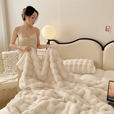 新款托斯卡纳兔毛绒加厚双层毯，毯子，一起卖家纺