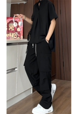 TZ03/P62夏季纯色冰丝polo衬衫休闲长裤两件套宽松上衣速干裤套装，男装衬衫，电商A141