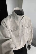 特批P95无差价cleanfit正肩扎染PU皮宽松痞帅夹克皮衣外套男J5237，男装皮衣，电商A001