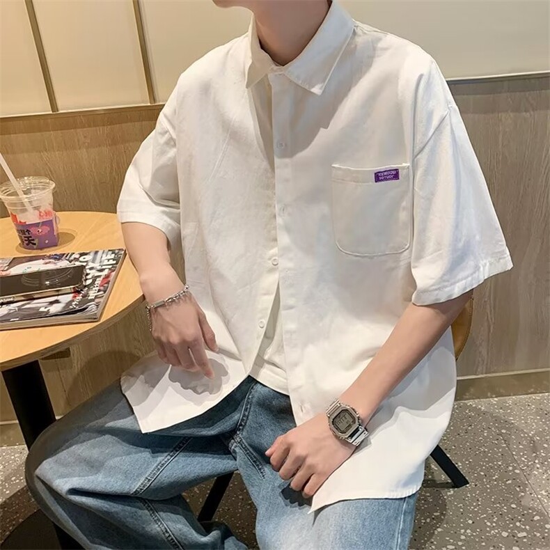 复古衬衫男夏装港风学生宽松小众设计感新款男装CS0565-P30图片