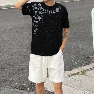 万针全刺绣工艺抖音得物高品质260克重磅纯棉双纱美式高街短袖T恤图片