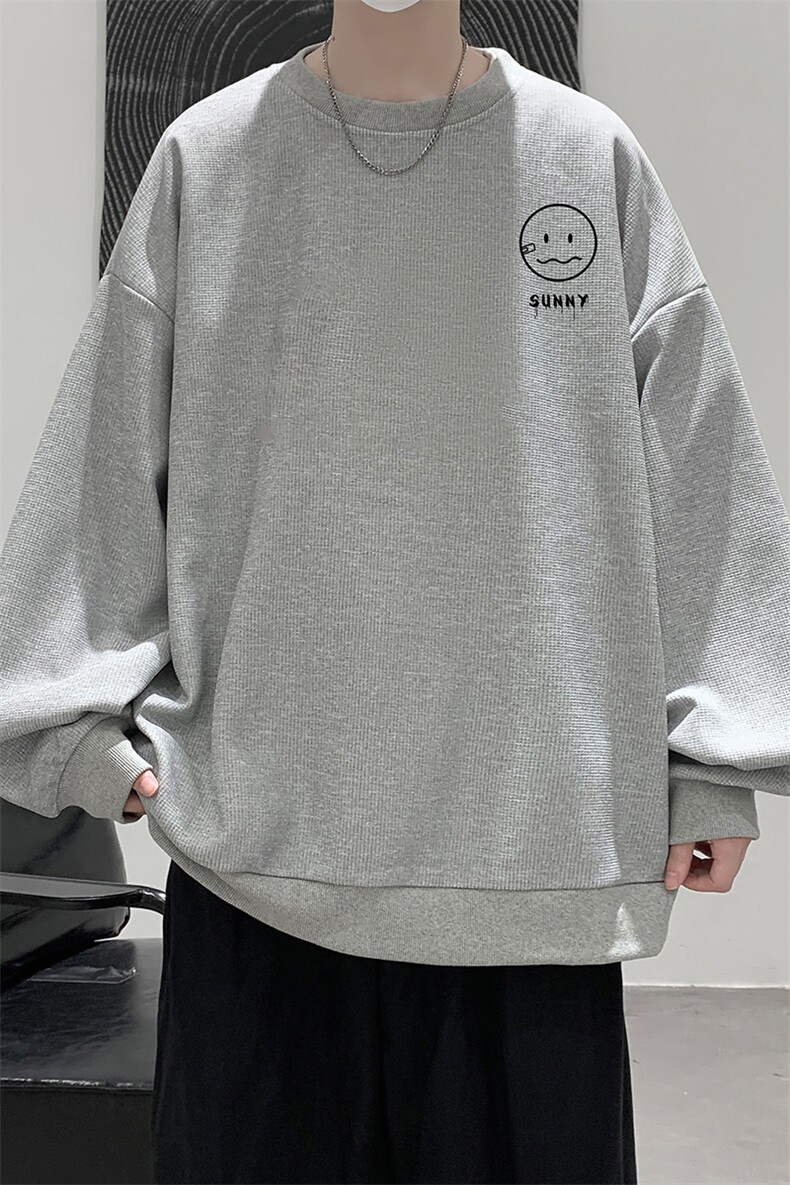 华夫格卫衣圆领卫衣男大码长袖t恤男外套HW76072-P30加绒款-P40,男装卫衣,电商A040