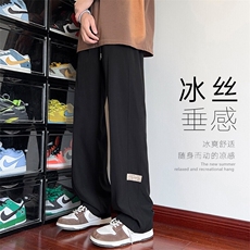 特批P25无差价25夏贴标冰丝垂感休闲阔腿裤子直筒拖地长裤男K1392，男装休闲裤，电商A001
