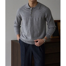 复古老钱风插肩袖竖条纹肌理感长袖针织POLO衫C67082/P65，男装Polo衫，电商A243