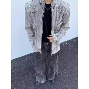 美拉德复古重磅解构机车水洗短款牛仔外套男秋季小众设计感夹克衫图片