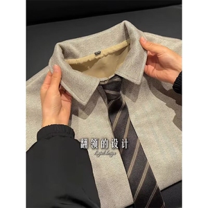 HY12-P47 老钱风领带妮子翻领卫衣男款秋冬正肩内搭上衣图片