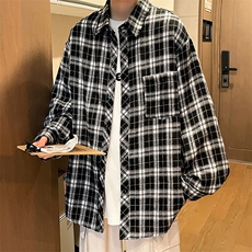控价59港风格子衬衫宽松外套男女衬衣百搭格子外套CS2417P35，男装衬衫，电商A128