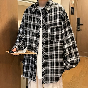 控价59港风格子衬衫宽松外套男女衬衣百搭格子外套CS2417P35图片