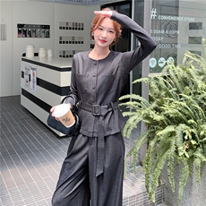 灰色小香风时尚套装女秋2025新款法式复古轻熟风宽松休闲裤三件套，女装套装/套裙，浙宝069