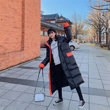 大货已出亮面拼接长款棉服浙宝262A-W026，女装棉衣/棉服，Yologo