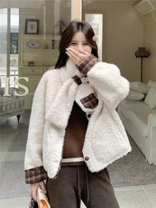 韩系减龄短款羊羔毛棉服外套女2025冬季新款显瘦保暖围脖毛毛上衣，女装短外套，慧尚依恋