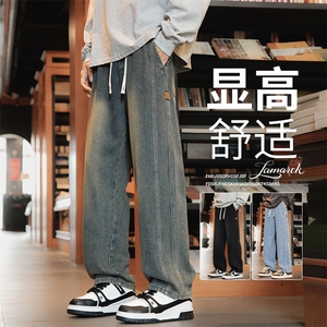 复古牛仔裤男士秋冬新款潮牌美式阔腿宽松直筒休闲裤子K893-P45特图片