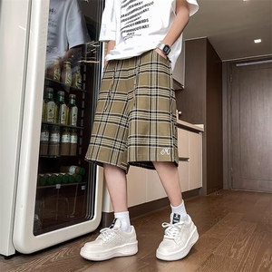 美式撞色格子夏季新款休闲短裤男女直筒宽松百搭五分裤K5163-P40图片