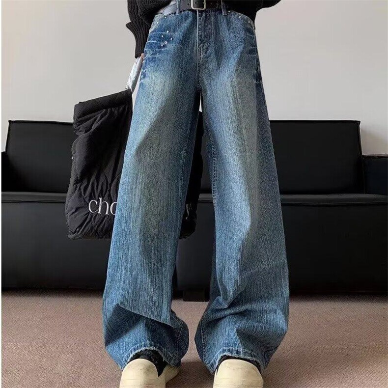美式复古低腰阔腿牛仔裤男2025四季新款设计感宽松休闲直筒裤子,男装牛仔裤,星座506A