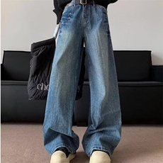 美式复古低腰阔腿牛仔裤男2025四季新款设计感宽松休闲直筒裤子，男装牛仔裤，星座506A