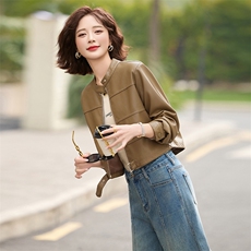 2025春秋季新款皮衣外套女短款立领时尚休闲小个子机车皮夹克上衣，女装皮衣，跑量工厂店