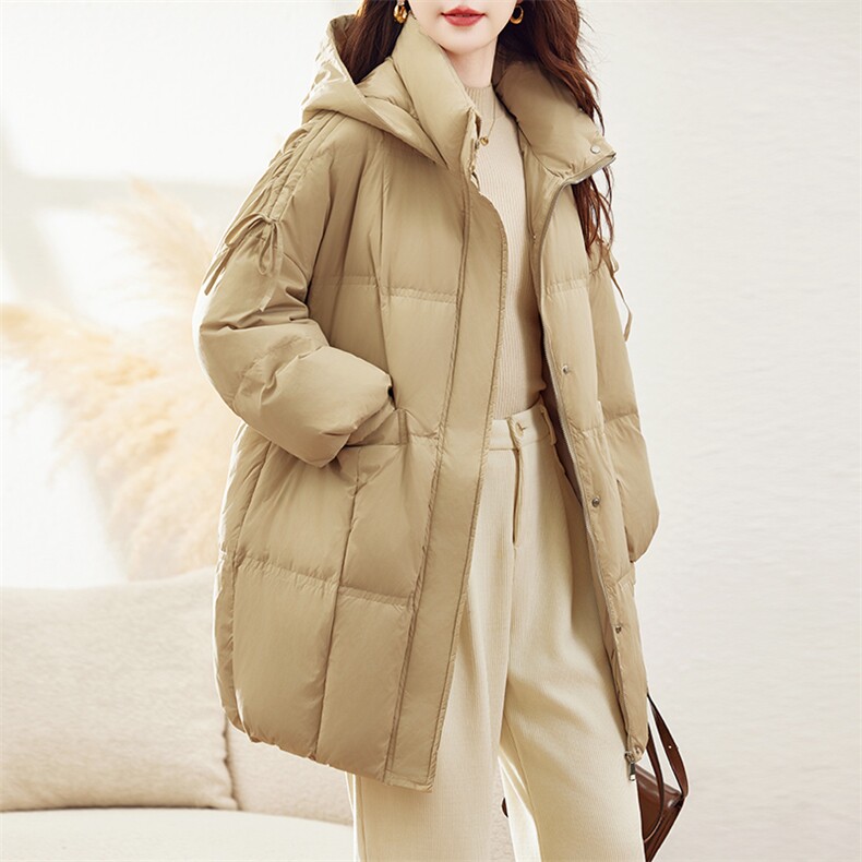 羽绒服女冬季2024年新款女款时尚洋气外套秋冬白鸭绒中长款面包服，女装羽绒服，丽影随形