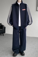 8XL-M条纹撞色开衫新年红卫衣运动套装潮牌运动服校园风TZ114P118，男装休闲套装，电商D206-1