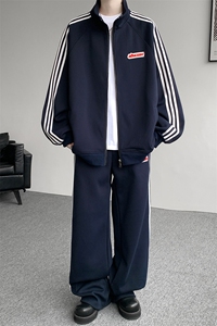 8XL-M条纹撞色开衫新年红卫衣运动套装潮牌运动服校园风TZ114P118图片