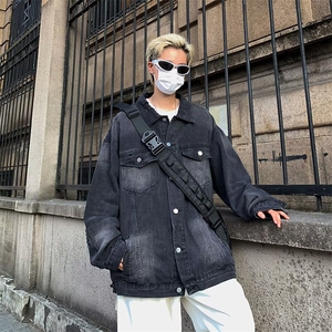 渐变牛仔外套男秋季美式水洗上衣宽松高街潮牌痞帅夹克衫2223/P70图片