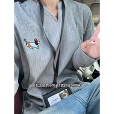 XZ809A/SYR02/特P24/控48肌理感绣花腊肠狗V领长袖T恤卫衣，男装T恤，星座809A(原222-1)