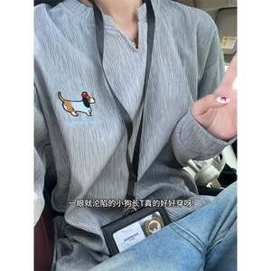 XZ809A/SYR02/特P24/控48   肌理感绣花腊肠狗V领长袖T恤卫衣图片