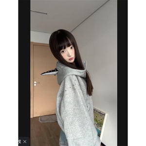 美式拼接铆钉大耳朵杜宾犬连帽卫衣开衫外套WY9090-特P68图片