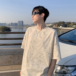 得物抖音品质二开240克重磅宽松纯棉美式做旧扎染工艺短袖T恤图片