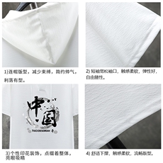 LD54134-P45连帽短袖t恤男大码胖子带帽五分袖中袖展架，男装T恤，电商A040A