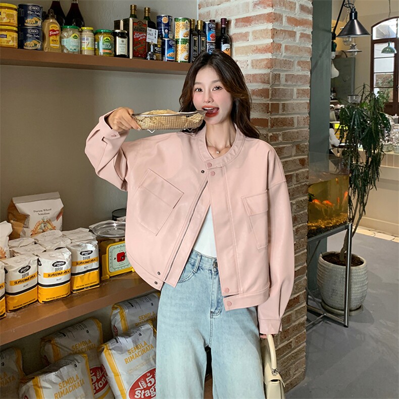 现货粉色小皮衣外套,女装皮衣,2D014