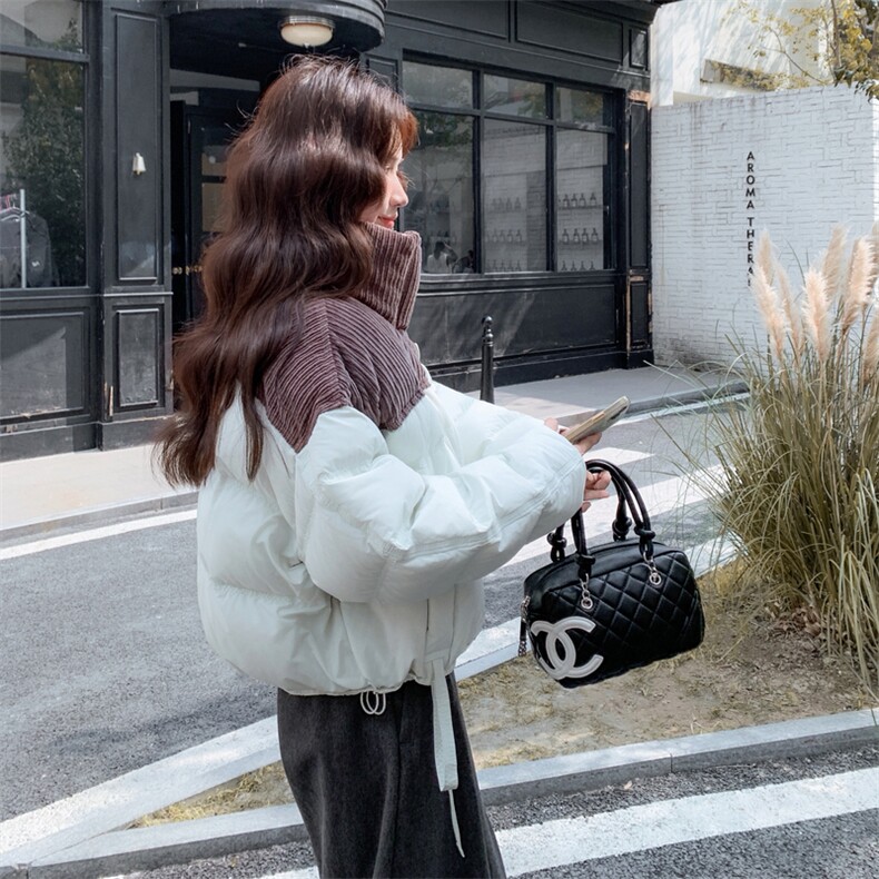 灯芯绒撞色拼接羽绒服女2025年冬季新款小个子保暖厚实白鸭绒外套,女装羽绒服,2C151