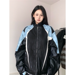 美式PU皮外套女秋冬季新款机车服加厚情侣夹克男Y156图片