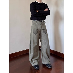 106-1/KB2071/P61复古泼墨做旧褶皱工装牛仔裤男女美式图片